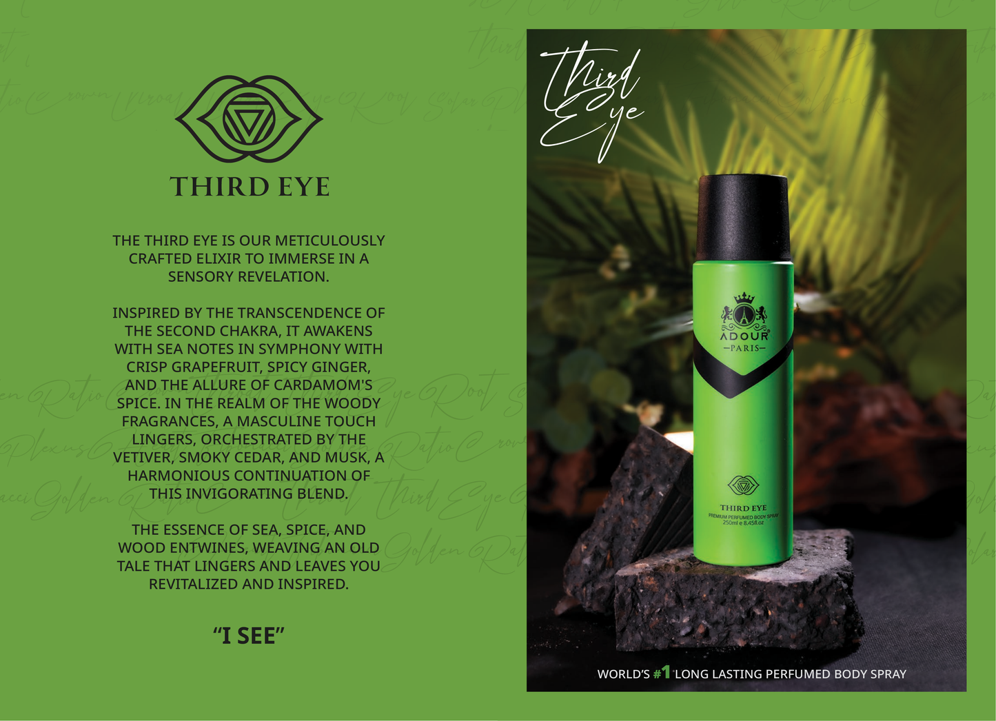 Awaken your senses with Third Eye Body Spray. A refined blend of musk, cedar, and vetiver creates a refreshing woody masculinity that energizes body and mind.
