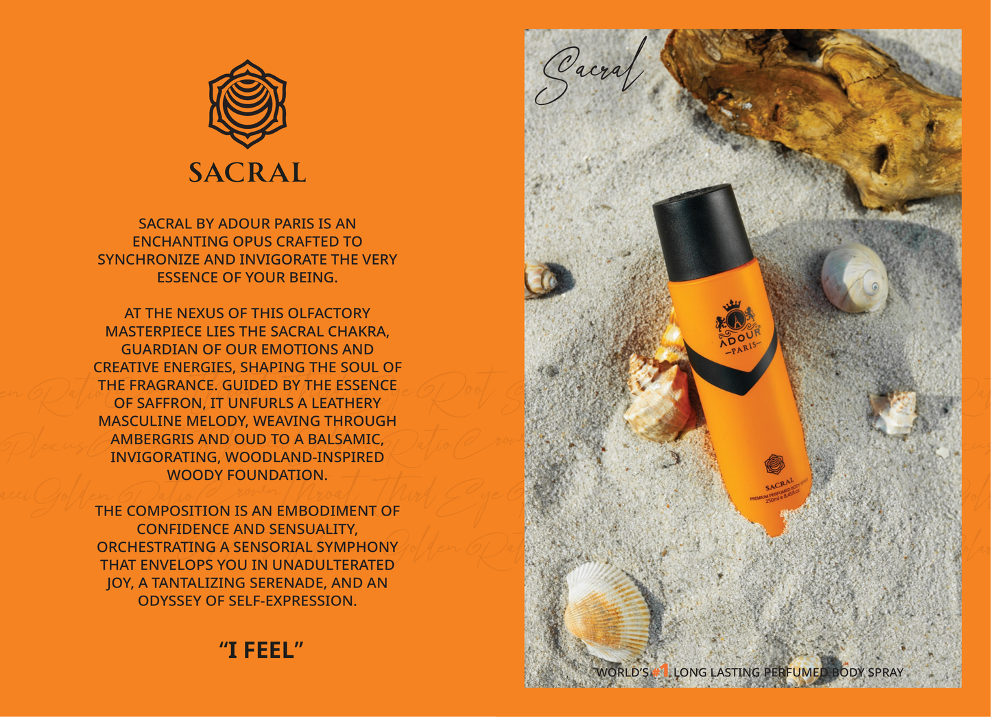 Unleash creativity with Sacral Body Spray. A unisex fragrance blending leathery masculinity with ambergris, oud, and a deep woody finish.