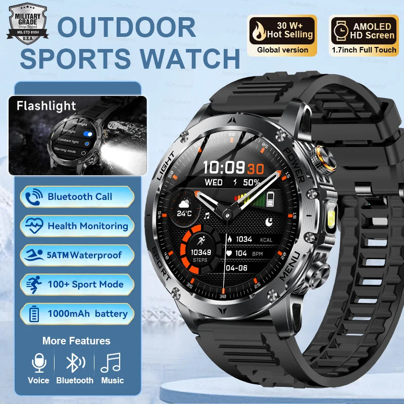 Adult Military Sports Smart Watch 5ATM IP69K Waterproof Clock GPS NFC Bluetooth Call LED Outdoor Fitness Sports Smartwatch Men
