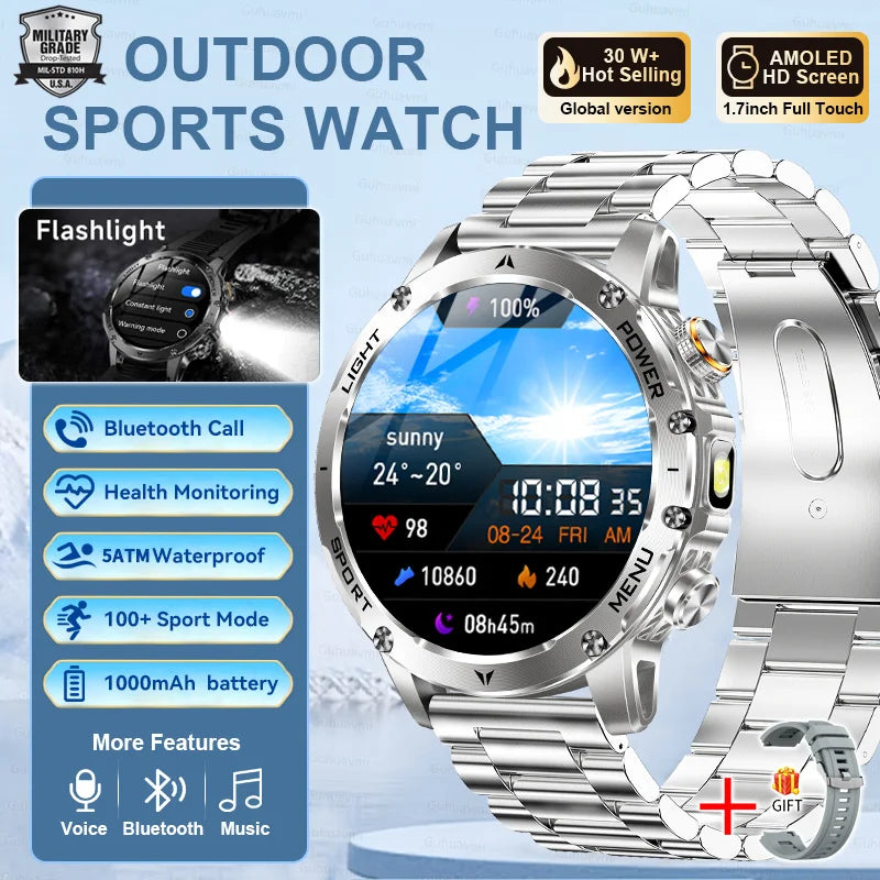 Adult Military Sports Smart Watch 5ATM IP69K Waterproof Clock GPS NFC Bluetooth Call LED Outdoor Fitness Sports Smartwatch Men