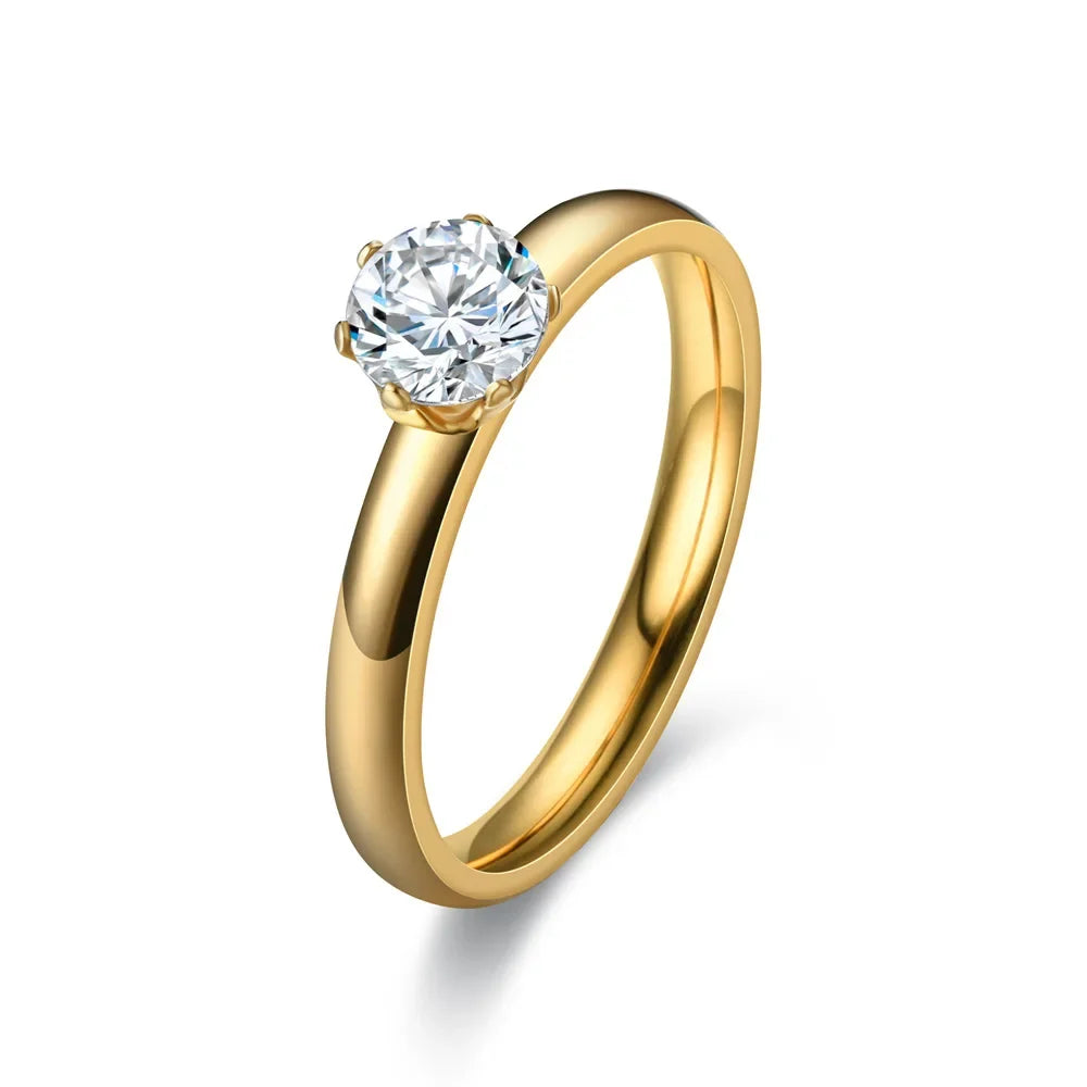 Classic Wedding Rings Big Cubic Zircon Couple Rings Stainless Steel for Men Women Wedding Engagement Charm Jewelry Accessories