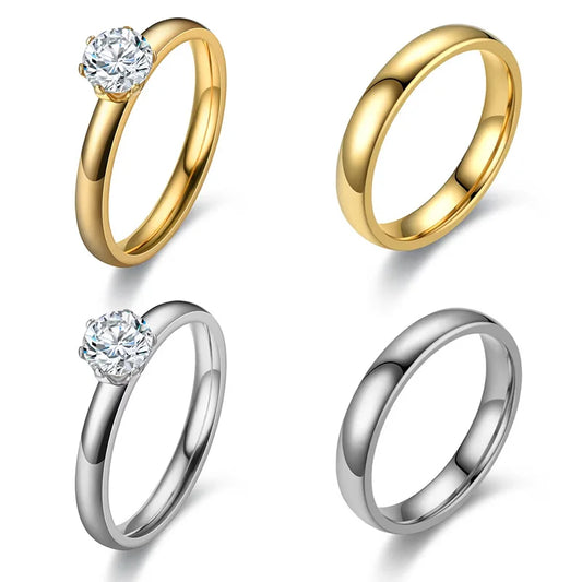Classic Wedding Rings Big Cubic Zircon Couple Rings Stainless Steel for Men Women Wedding Engagement Charm Jewelry Accessories