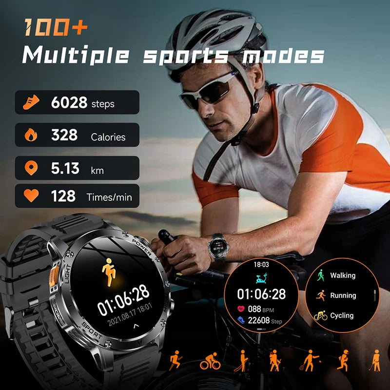 Adult Military Sports Smart Watch 5ATM IP69K Waterproof Clock GPS NFC Bluetooth Call LED Outdoor Fitness Sports Smartwatch Men
