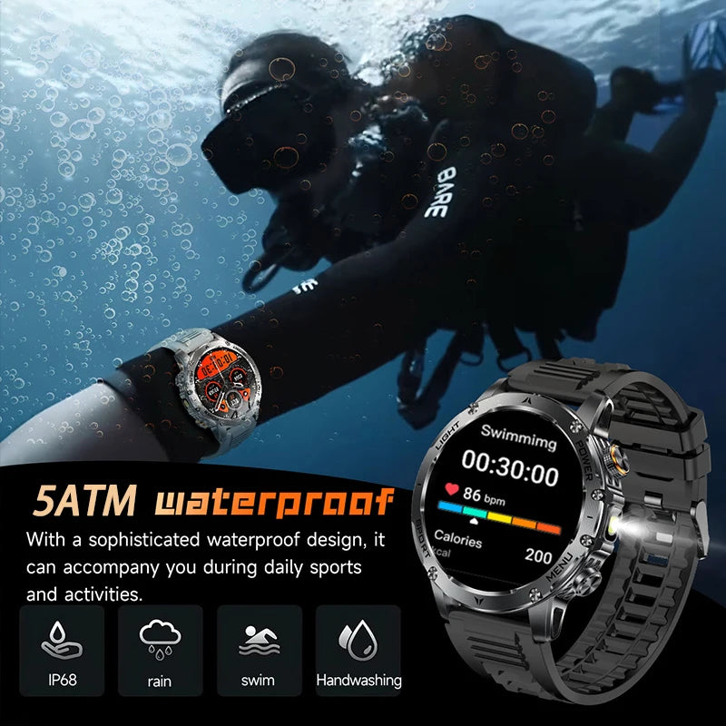 Adult Military Sports Smart Watch 5ATM IP69K Waterproof Clock GPS NFC Bluetooth Call LED Outdoor Fitness Sports Smartwatch Men