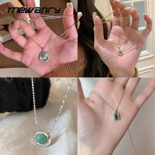Mewanry Natural Stone Necklaces For Women Girls New Trendy Simple Elegant Temperament Vintage Clavicle Chain Anniversary Jewelry