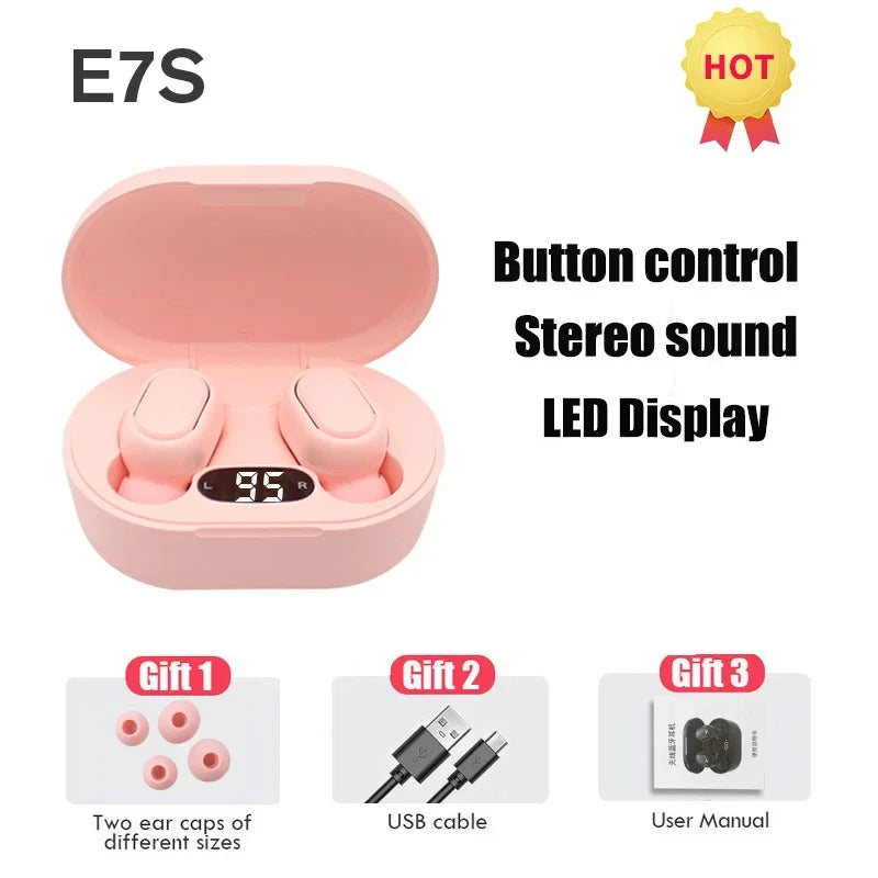 TWS E7S Bluetooth Earphones Wireless Headphones Headset with Mic HiFi Stereo Sport Noise Cancelling Mini Earbuds For Smartphones