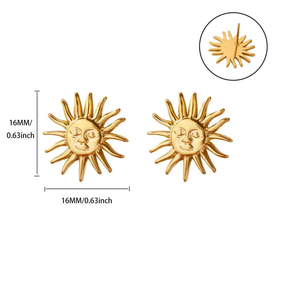 Punk Stainless Steel Sun Earrings For Women Gold Plated Geometric Sun Face Earring Wedding Aesthetic Waterproof Jewelry Gift