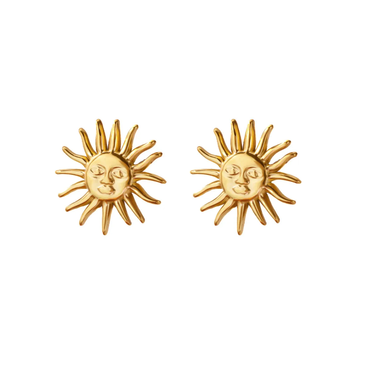 Punk Stainless Steel Sun Earrings For Women Gold Plated Geometric Sun Face Earring Wedding Aesthetic Waterproof Jewelry Gift