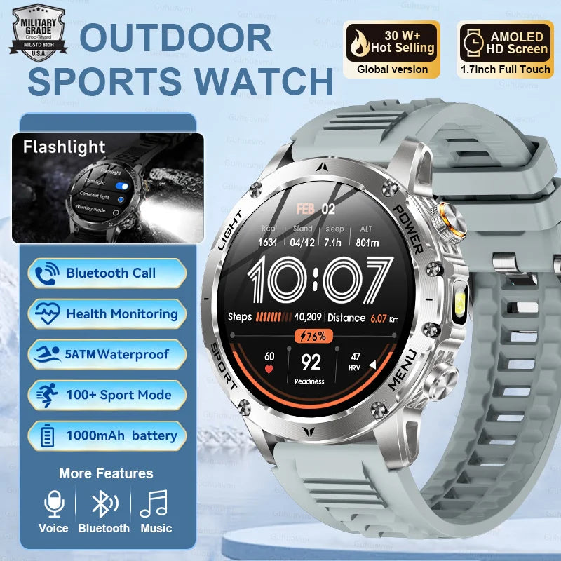 Adult Military Sports Smart Watch 5ATM IP69K Waterproof Clock GPS NFC Bluetooth Call LED Outdoor Fitness Sports Smartwatch Men